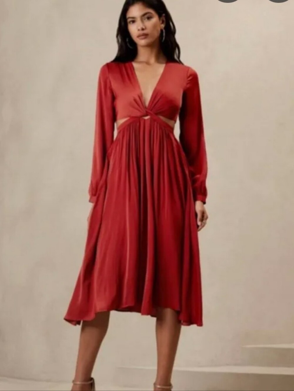 Banana Republic Red / Rust Long-Sleeve Twist-Front Cutout Maxi Dress